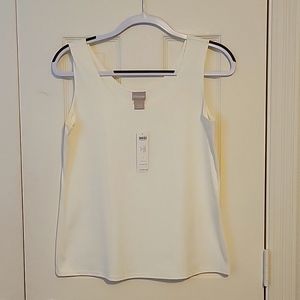 Chico's Microfiber Contemporary Basic Knit Tank Ercu/Ivory, Size 1 - Large